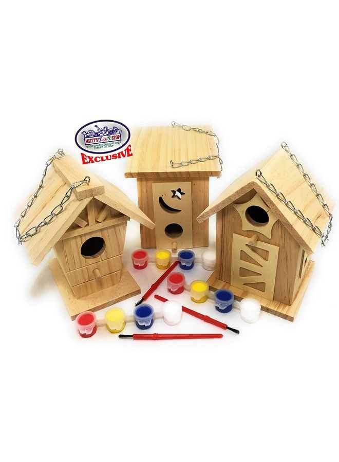 Matty's Toy Stop Paint Your Own Small Wooden Birdhouses (Includes Paints & Brushes) Gift Set Bundle 3 Pack - Image 3