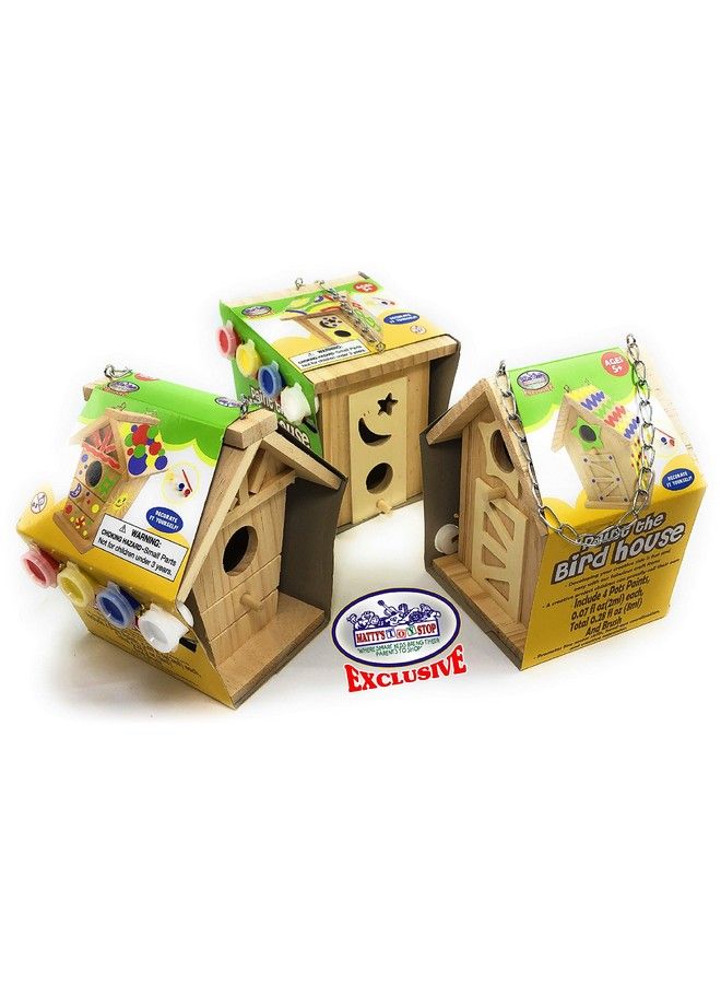 Matty's Toy Stop Paint Your Own Small Wooden Birdhouses (Includes Paints & Brushes) Gift Set Bundle 3 Pack - Image 2