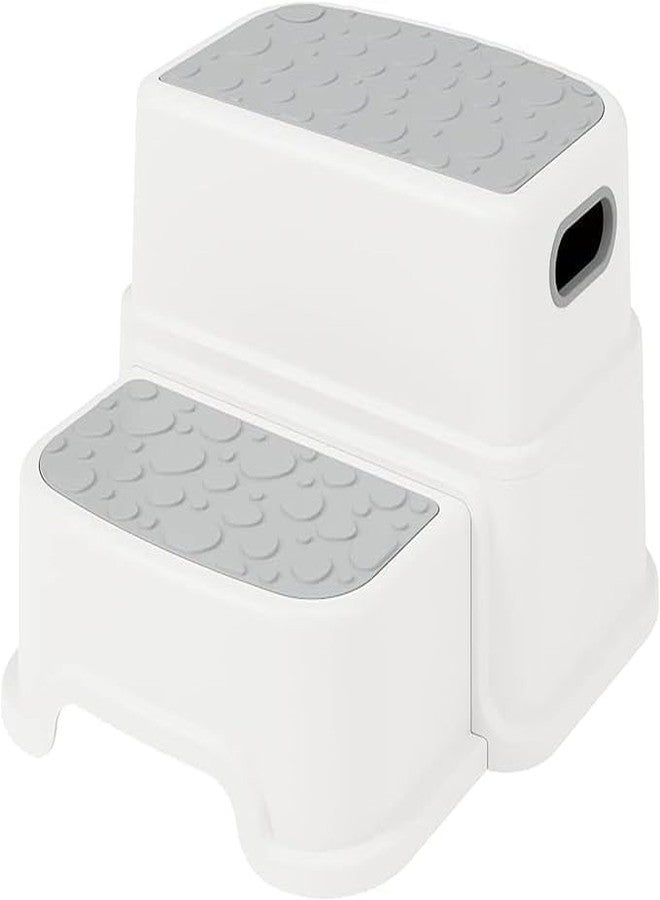 RELEMTRA Stool with Anti Slippery Bed Side Double Foot Step/Rubber Coating Top Medical Furniture for Hospital/Clinic/Nursing Home and Domestic Use (2 Foot Step, Standard) (Grey & White) - Image 1