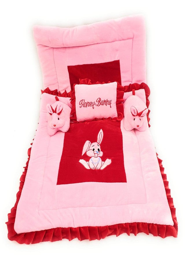 PINKS & BLUES Full Sleeping 5 Piece Baby Bedding Set with 2 Rabbit Shape Side Pillows (0-42MONTHS) (Pink RED) - Image 1