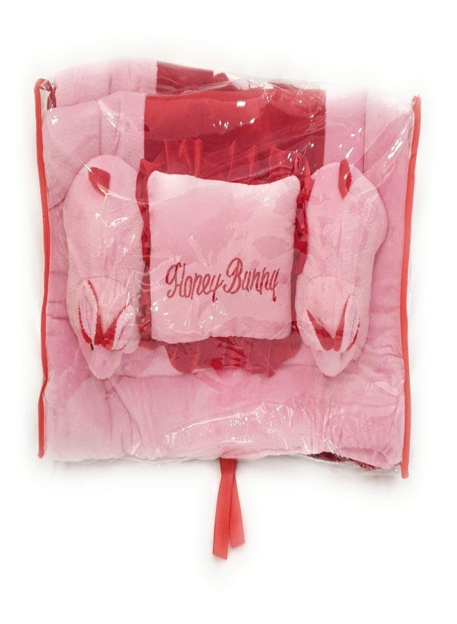 PINKS & BLUES Full Sleeping 5 Piece Baby Bedding Set with 2 Rabbit Shape Side Pillows (0-42MONTHS) (Pink RED) - Image 3