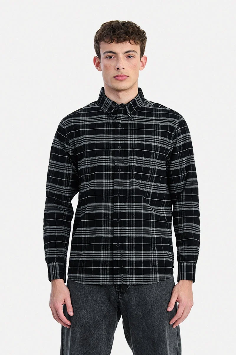 سنيتش Black Checkered Long Sleeve Regular Fit Shirt