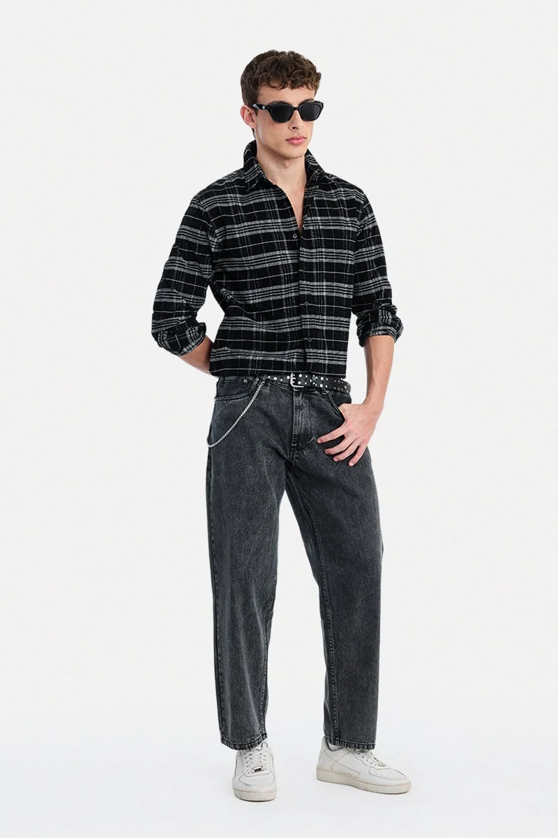سنيتش Black Checkered Long Sleeve Regular Fit Shirt
