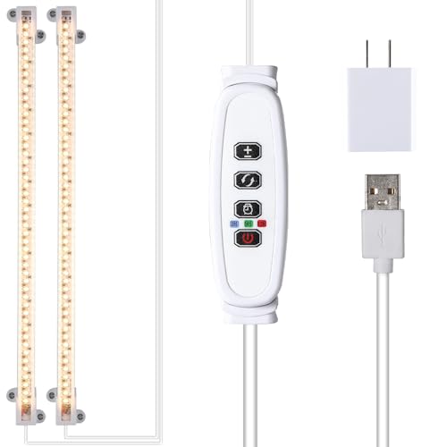 RWNTAO LED Grow Light Strips, 13 Inches Grow Lights for Indoor Plants Full Spectrum 3500K, 96 LEDs Plant Light with 3/9/12H Timer, 10 Dimmable Levels for Seedling Succulent, 2 Head - Image 1