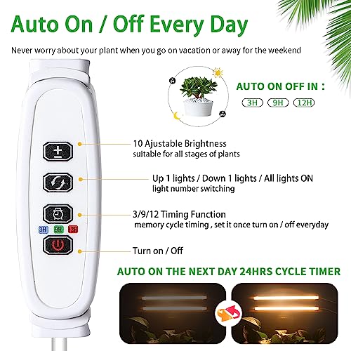 RWNTAO LED Grow Light Strips, 13 Inches Grow Lights for Indoor Plants Full Spectrum 3500K, 96 LEDs Plant Light with 3/9/12H Timer, 10 Dimmable Levels for Seedling Succulent, 2 Head - Image 2