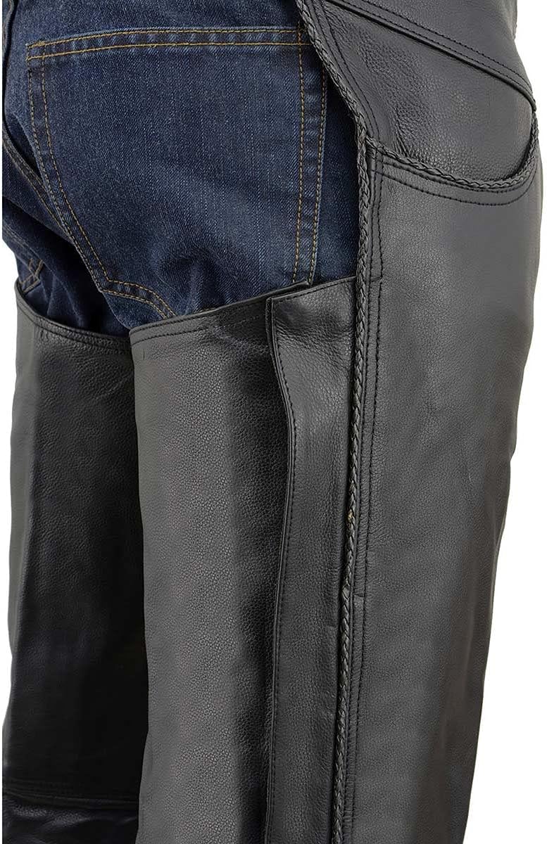 Milwaukee Leather Men's Classic Black Braided Jean Style Leather Chaps, 2XS - Image 4