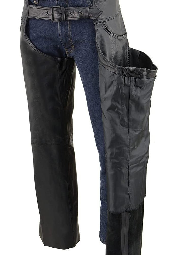Milwaukee Leather Men's Classic Black Braided Jean Style Leather Chaps, 2XS - Image 2