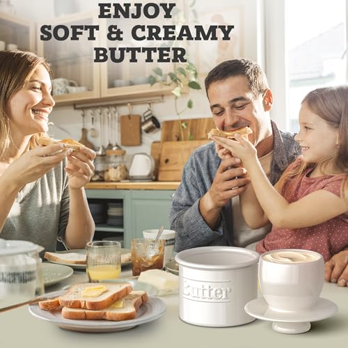 Benicci Premium Butter Crock with Lid - Original Design French Butter Dish - Beautiful Ceramic Butter Keeper for Counter with Water Line - Perfect to Keep Butter Soft and Spreadable - White - Image 4