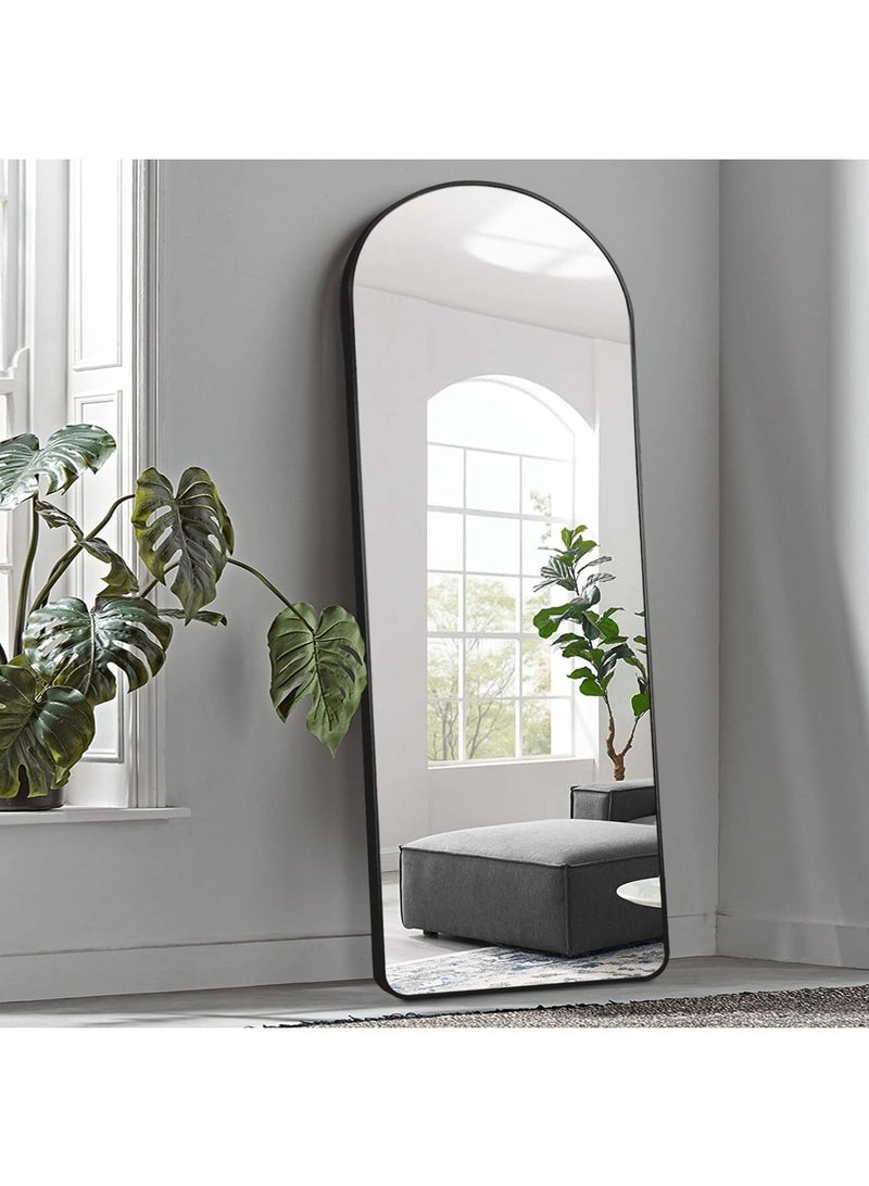 عام مرآة كاملة الطول 165X60cm منقوسة سبيكة الألومنيوم كبيرة وقوفة ملابس مرآة معلقة تميل ضد الجدار المرآة المثبتة مع الوقوف لغرفة النوم غرفة الخزانة غرفة المعيشة الأسود - Image 2