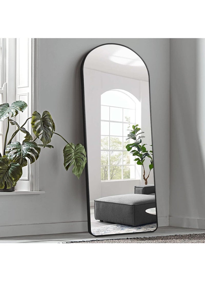 General Full Length Mirror 165X60cm Arched Aluminum Alloy Large Standing Dressing Mirror Hanging Leaning Against Wall Mounted Mirror With Stand For Bedroom Locker Room Living Room Black  - Image 1