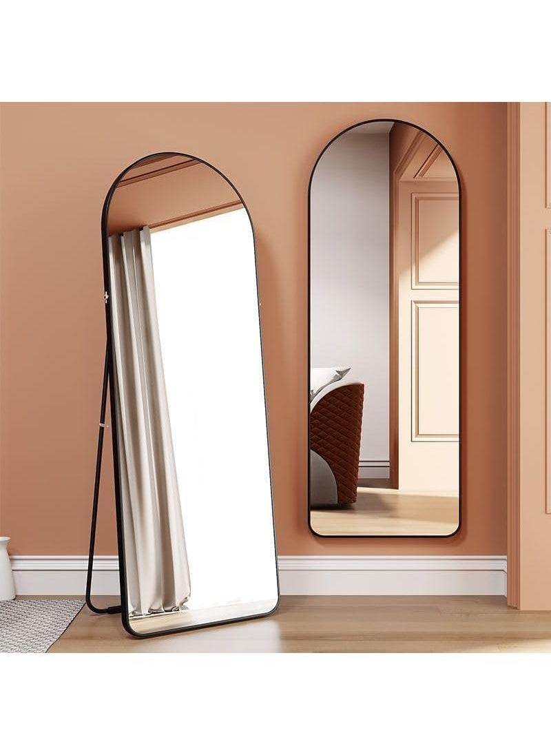 General Full Length Mirror 165X60cm Arched Aluminum Alloy Large Standing Dressing Mirror Hanging Leaning Against Wall Mounted Mirror With Stand For Bedroom Locker Room Living Room Black  - Image 2