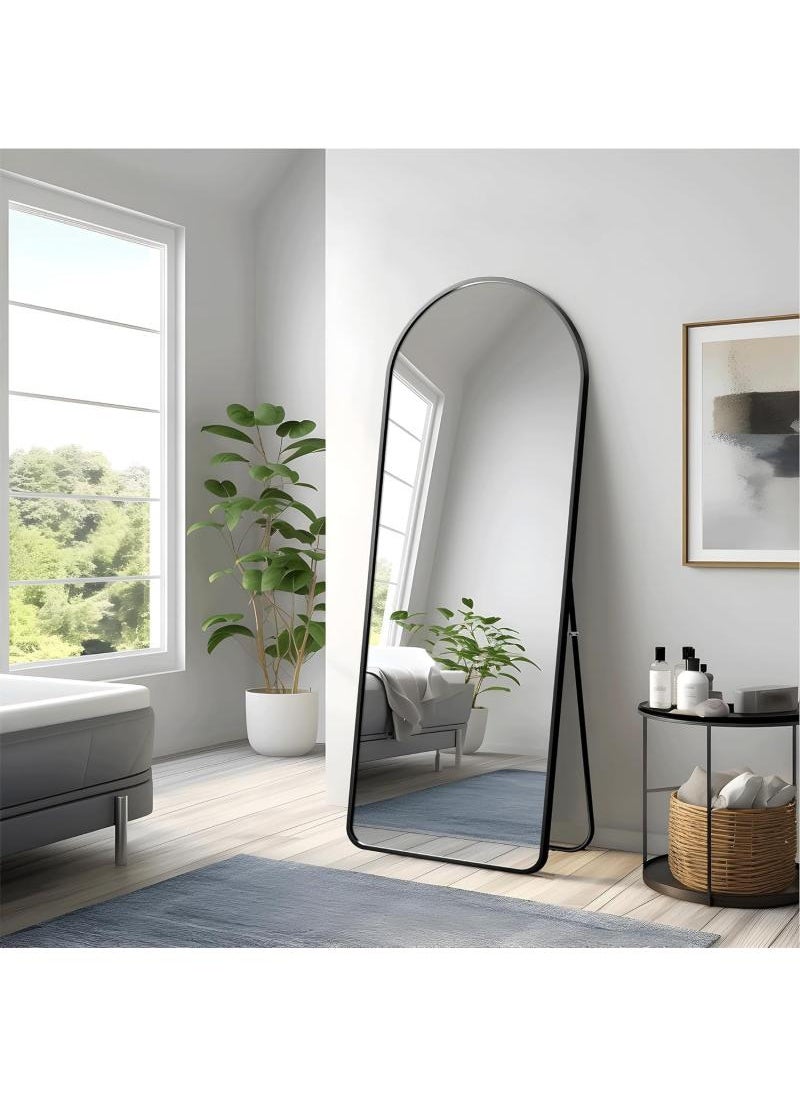 General Full Length Mirror 165X60cm Arched Aluminum Alloy Large Standing Dressing Mirror Hanging Leaning Against Wall Mounted Mirror With Stand For Bedroom Locker Room Living Room Black  - Image 4