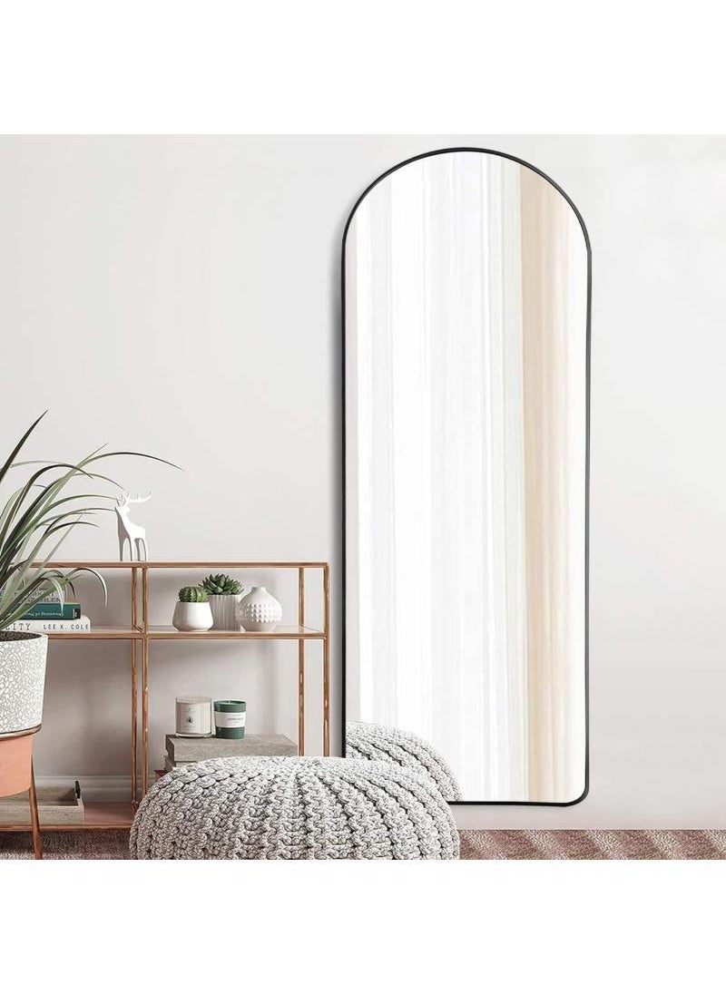 General Full Length Mirror 165X60cm Arched Aluminum Alloy Large Standing Dressing Mirror Hanging Leaning Against Wall Mounted Mirror With Stand For Bedroom Locker Room Living Room Black  - Image 3