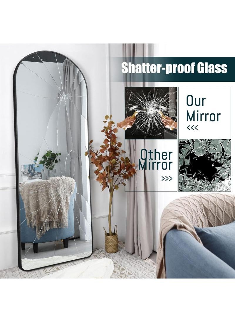 General Full Length Mirror 165X60cm Arched Aluminum Alloy Large Standing Dressing Mirror Hanging Leaning Against Wall Mounted Mirror With Stand For Bedroom Locker Room Living Room Black  - Image 5