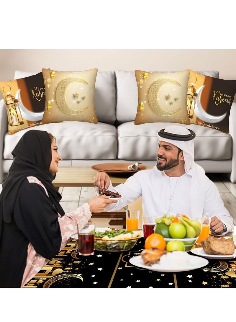 Yoawllty 140 * 180 CM Ramadan Tablecloth and 4 Pcs Decorative Pillow Covers, Ramadan Decorations for Home(Black & Gold) - Image 5