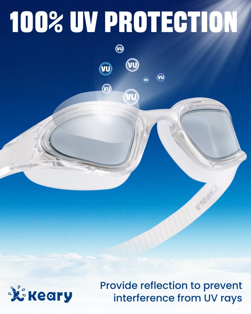 Keary Goggles Swimming Adult Swim Goggles for Men Women Swimming Youth Adults Anti-Fog Goggle Pool Open Water Glasses with Clip for Swim Waterproof UV Protection Clear Vision with Case, Grey - Image 5