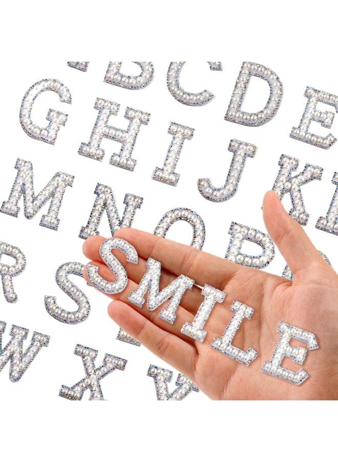 رقعة مكواة مرصعة بأحجار الراين اللامعة واللؤلؤ الأنيق للملابس، رقعة حروف زخرفية مطرزة من AZ، حروف إنجليزية لامعة مرصعة باللؤلؤ من أجل لوازم الحرف اليدوية - Image 1