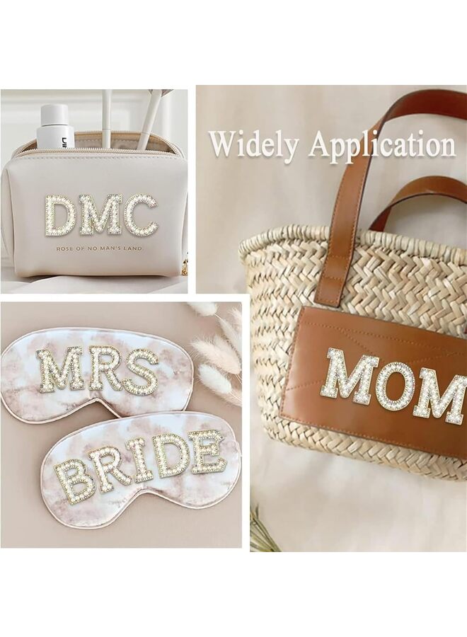 رقعة مكواة مرصعة بأحجار الراين اللامعة واللؤلؤ الأنيق للملابس، رقعة حروف زخرفية مطرزة من AZ، حروف إنجليزية لامعة مرصعة باللؤلؤ من أجل لوازم الحرف اليدوية - Image 5