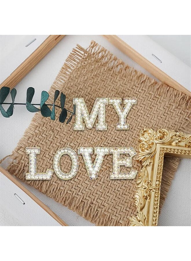 رقعة مكواة مرصعة بأحجار الراين اللامعة واللؤلؤ الأنيق للملابس، رقعة حروف زخرفية مطرزة من AZ، حروف إنجليزية لامعة مرصعة باللؤلؤ من أجل لوازم الحرف اليدوية - Image 4