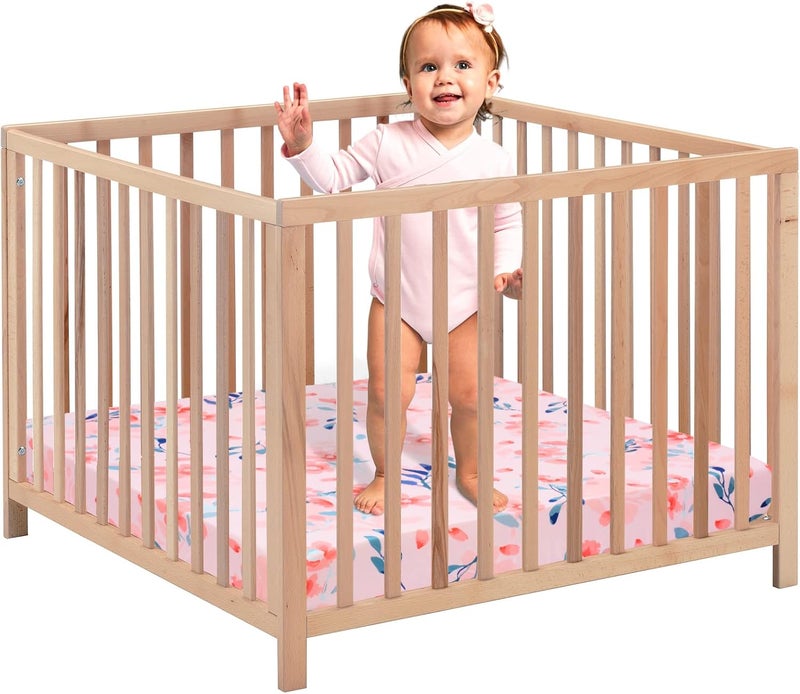 Square Playard/Playpen Fitted Sheets Perfect for 36 X 36 Portable Playard Mattresses - Square Pack and Play Crib Sheets - Ultra Soft Microfiber Floral Fitted Playpen Sheet for Baby Girls - Image 3