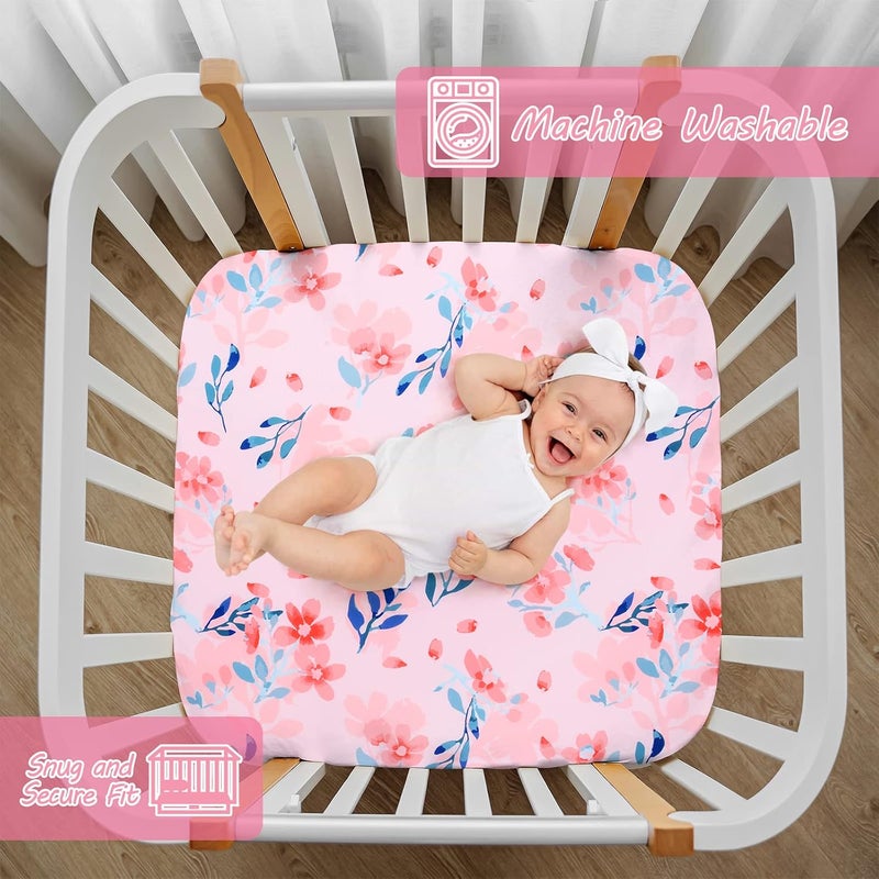 Square Playard/Playpen Fitted Sheets Perfect for 36 X 36 Portable Playard Mattresses - Square Pack and Play Crib Sheets - Ultra Soft Microfiber Floral Fitted Playpen Sheet for Baby Girls - Image 2