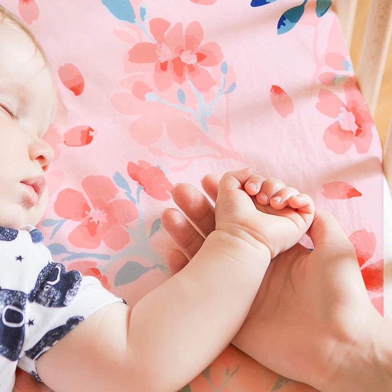 Square Playard/Playpen Fitted Sheets Perfect for 36 X 36 Portable Playard Mattresses - Square Pack and Play Crib Sheets - Ultra Soft Microfiber Floral Fitted Playpen Sheet for Baby Girls - Image 4