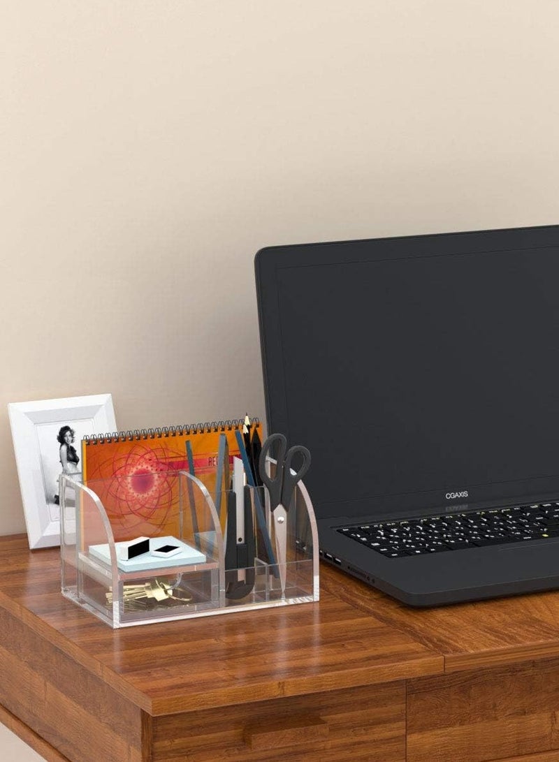 TPGP Office Desk Organisers and Accessories, Acrylic Desk Tidy with Pen Holder, 7 in 1 Multifunctional Pen Pots Desk Organisers, Can be Store Post-it,Pencil, Notebook -Clearning - Image 2