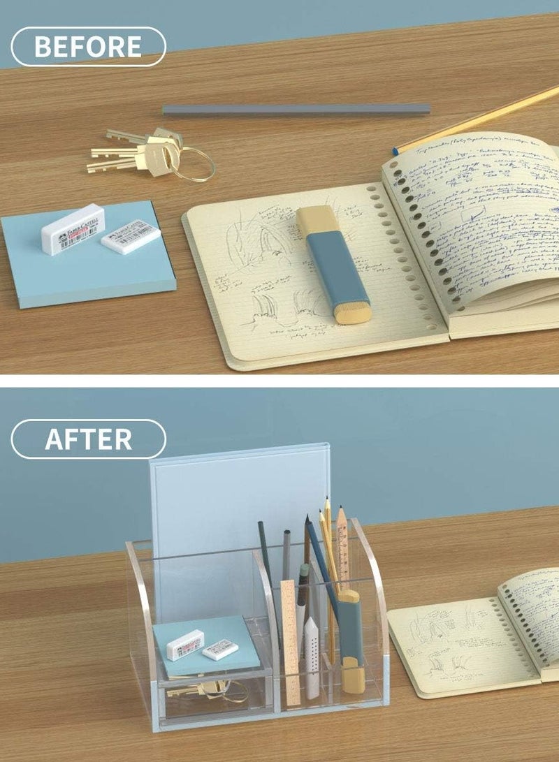 TPGP Office Desk Organisers and Accessories, Acrylic Desk Tidy with Pen Holder, 7 in 1 Multifunctional Pen Pots Desk Organisers, Can be Store Post-it,Pencil, Notebook -Clearning - Image 5