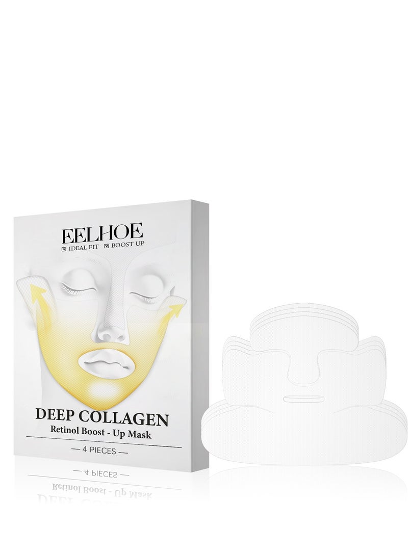 إيلهو قناع الكولاجين لشد الوجه - مدرب الخصر للوجه الكوري ، قناع رفع الريتينول بالكولاجين الأزرق 3 في 1 مع حزام الذقن ، أقنعة تعزيز الريتينول بالكولاجين العميق ، رفع V-Line (4 قطع) - Image 1