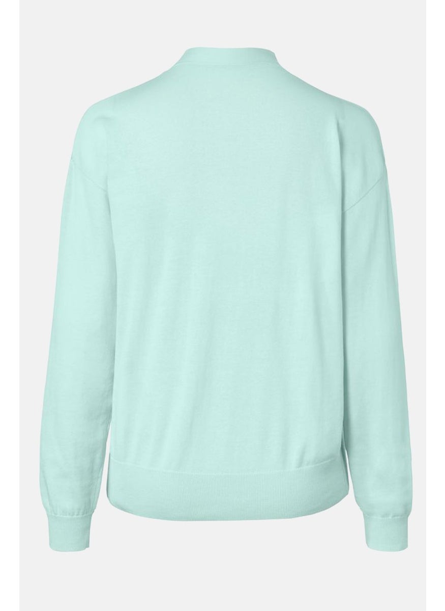 Tchibo Women V-neck Plain Long Sleeve Cardigan, Mint  - Image 3