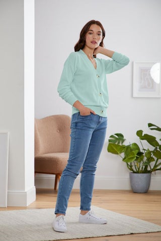 Women V-neck Plain Long Sleeve Cardigan, Mint - pzsku/Z1A2217E40A221077F6CDZ/45/1747056711/4de0cea8-ce75-4664-b459-0ede048e2fba