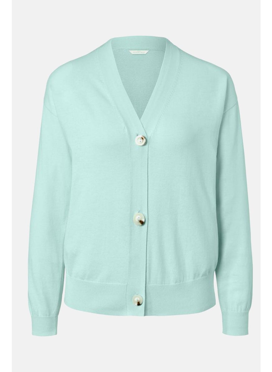 Tchibo Women V-neck Plain Long Sleeve Cardigan, Mint  - Image 2
