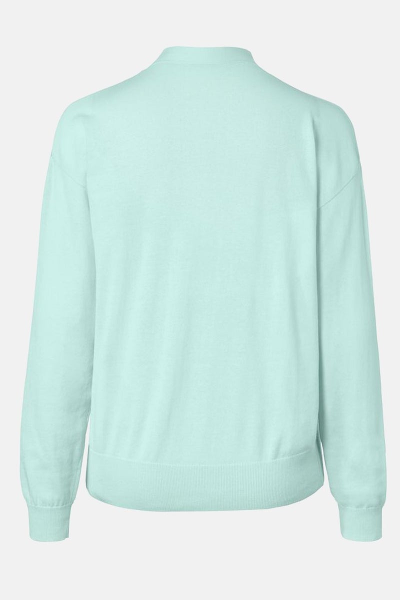 Women V-neck Plain Long Sleeve Cardigan, Mint