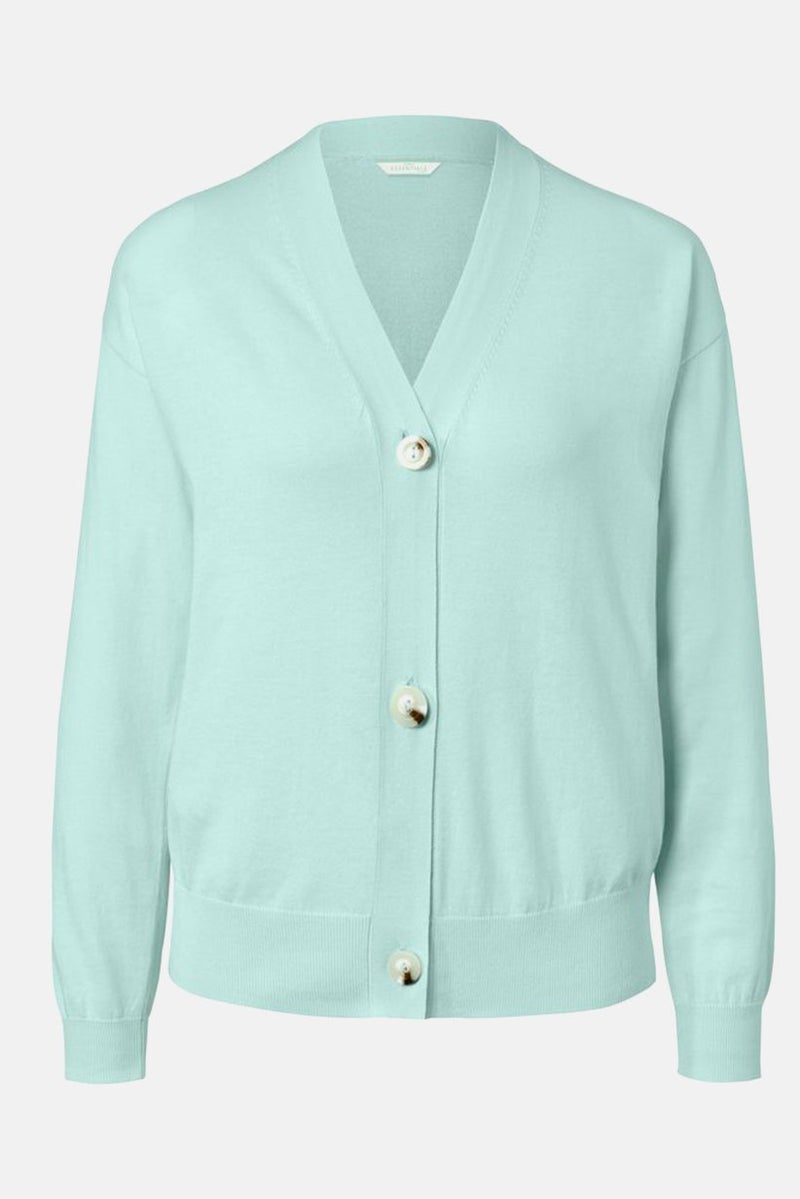 Women V-neck Plain Long Sleeve Cardigan, Mint