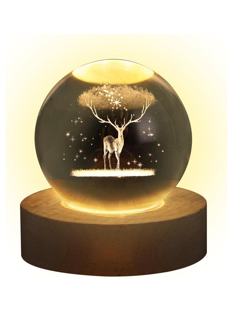 عام مصباح ليلي على شكل كرة بلورية ثلاثية الأبعاد، مصباح طاولة كروي بقاعدة خشبية، مصابيح ضوء القمر للأطفال، ديكور غرفة مبتكر، مصباح ليلي على شكل كرة بلورية، مصباح قمري ثلاثي الأبعاد مع حامل خشبي، مصباح ليلي على شكل كرة للأطفال - Image 1