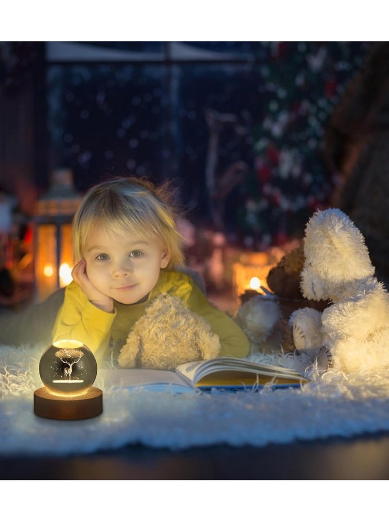 عام مصباح ليلي على شكل كرة بلورية ثلاثية الأبعاد، مصباح طاولة كروي بقاعدة خشبية، مصابيح ضوء القمر للأطفال، ديكور غرفة مبتكر، مصباح ليلي على شكل كرة بلورية، مصباح قمري ثلاثي الأبعاد مع حامل خشبي، مصباح ليلي على شكل كرة للأطفال - Image 2