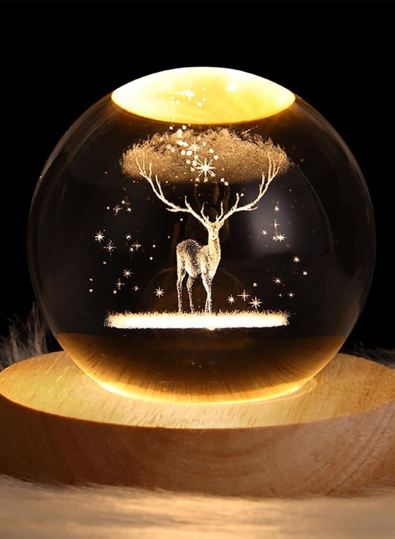 عام مصباح ليلي على شكل كرة بلورية ثلاثية الأبعاد، مصباح طاولة كروي بقاعدة خشبية، مصابيح ضوء القمر للأطفال، ديكور غرفة مبتكر، مصباح ليلي على شكل كرة بلورية، مصباح قمري ثلاثي الأبعاد مع حامل خشبي، مصباح ليلي على شكل كرة للأطفال - Image 3
