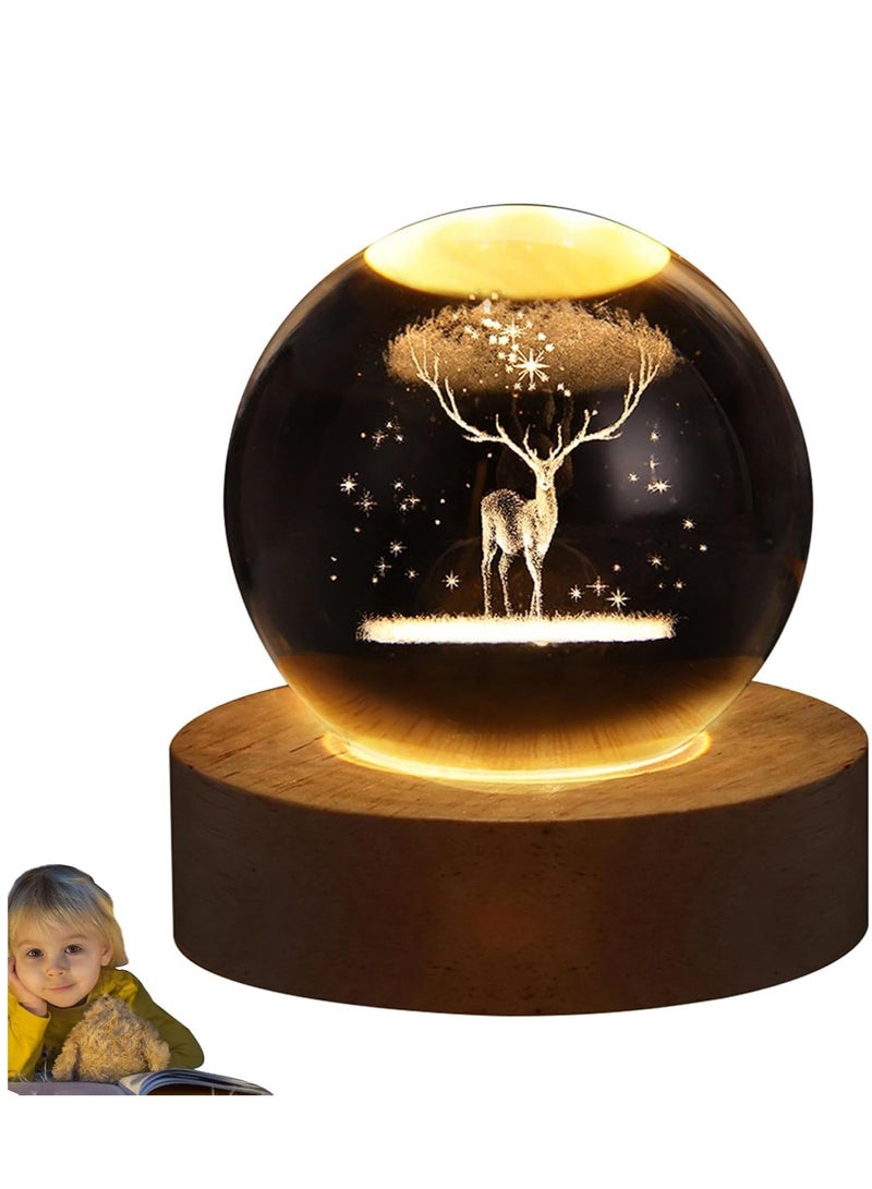 عام مصباح ليلي على شكل كرة بلورية ثلاثية الأبعاد، مصباح طاولة كروي بقاعدة خشبية، مصابيح ضوء القمر للأطفال، ديكور غرفة مبتكر، مصباح ليلي على شكل كرة بلورية، مصباح قمري ثلاثي الأبعاد مع حامل خشبي، مصباح ليلي على شكل كرة للأطفال - Image 5