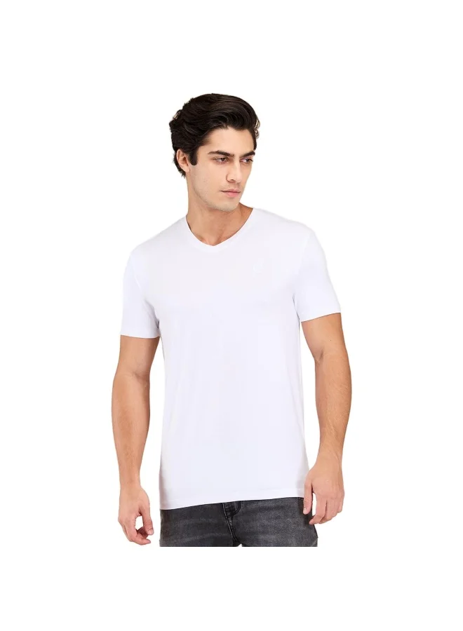 بيينغ هيومان Mens White V Neck Short Sleeve T-Shirt