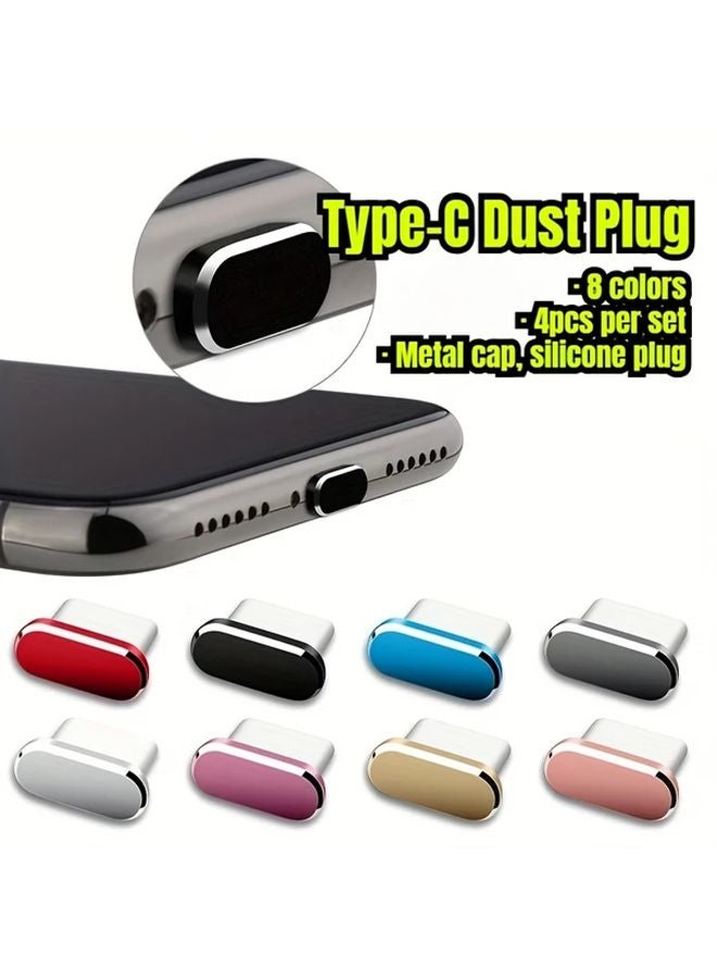 4pcs Metal Phone Dust Plugs Type C Charging Port Covers Red Blue Rose Golden Silvery - Image 2