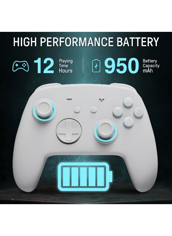  مختبر المرح - ألعاب FUNLAB مُتحكم بلاستيكي اللاسلكي الأبيض المتوافق مع Switch/OLED/Lite، ومُتحكم ألعاب Firefly بلوتوثي مع مفتاحي جوهري مُحسَّن بجهد مغناطيسي/ألوان RGB 7 لون/مفتاح زر/مفتاح تسريع/تحكم بالحركة - Image 1