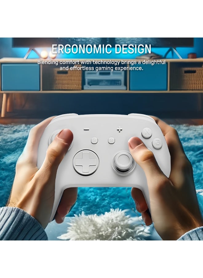  مختبر المرح - ألعاب FUNLAB مُتحكم بلاستيكي اللاسلكي الأبيض المتوافق مع Switch/OLED/Lite، ومُتحكم ألعاب Firefly بلوتوثي مع مفتاحي جوهري مُحسَّن بجهد مغناطيسي/ألوان RGB 7 لون/مفتاح زر/مفتاح تسريع/تحكم بالحركة - Image 1
