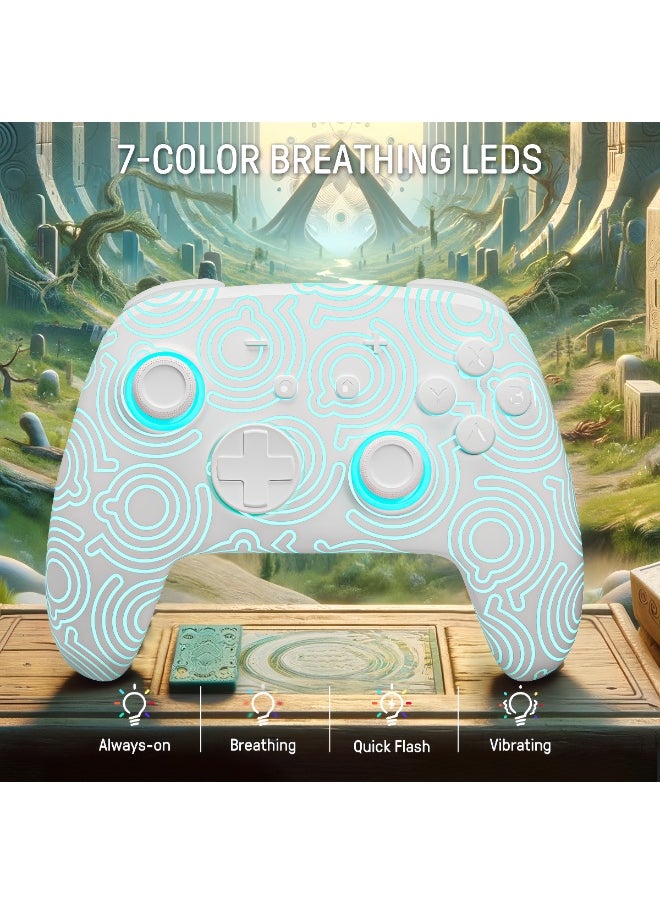  مختبر المرح - ألعاب FUNLAB مُتحكم بلاستيكي اللاسلكي الأبيض المتوافق مع Switch/OLED/Lite، ومُتحكم ألعاب Firefly بلوتوثي مع مفتاحي جوهري مُحسَّن بجهد مغناطيسي/ألوان RGB 7 لون/مفتاح زر/مفتاح تسريع/تحكم بالحركة - Image 1