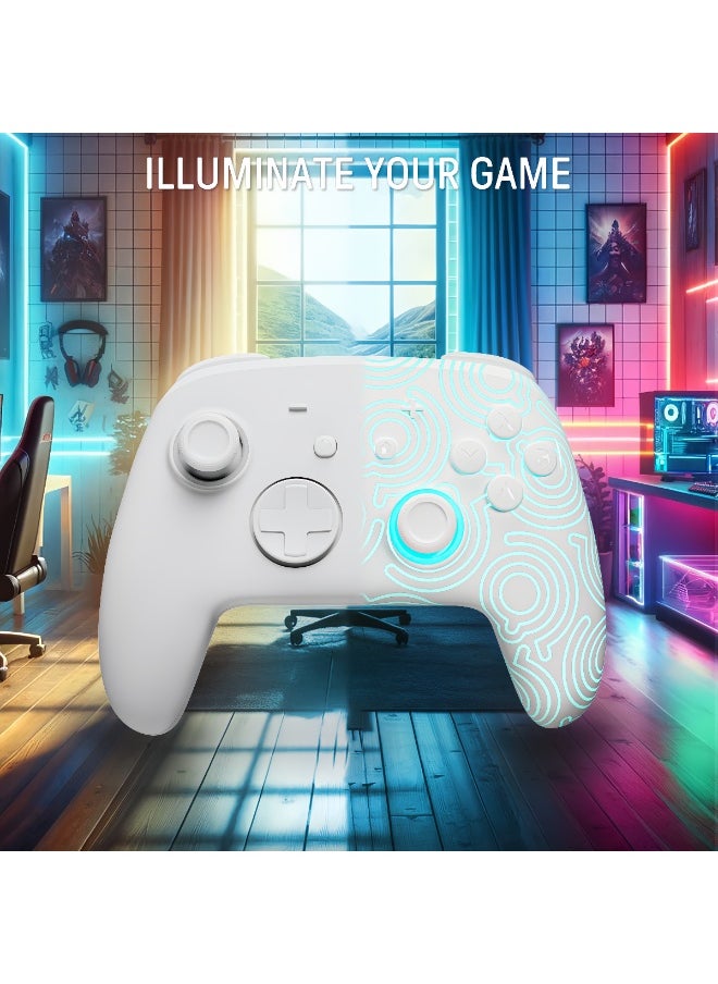  مختبر المرح - ألعاب FUNLAB مُتحكم بلاستيكي اللاسلكي الأبيض المتوافق مع Switch/OLED/Lite، ومُتحكم ألعاب Firefly بلوتوثي مع مفتاحي جوهري مُحسَّن بجهد مغناطيسي/ألوان RGB 7 لون/مفتاح زر/مفتاح تسريع/تحكم بالحركة - Image 1