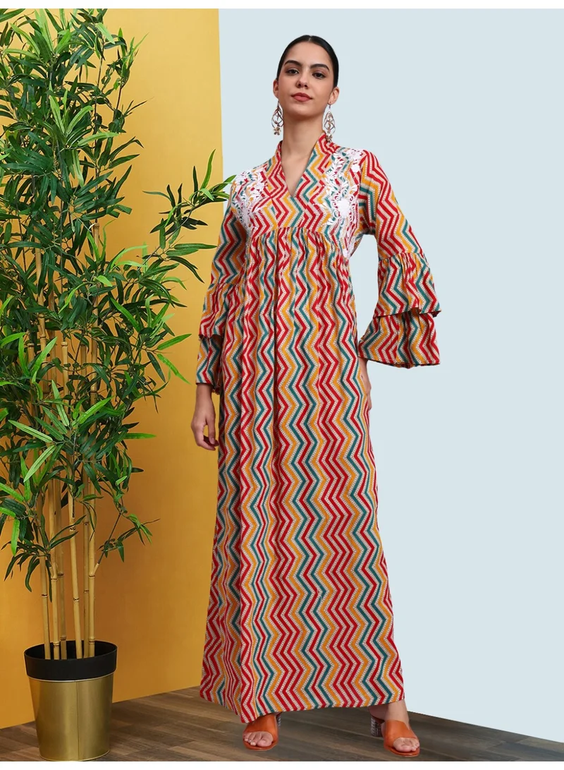 الايا جلابية نسائية قطنية مطرزة مطبوعة - AL4098A