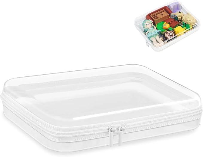 QEEYON Clear Travel Toiletry Bag Clear Hard Shell Zipper Case 25x20x53cm Carry On Plastic Bags for Airport Security Double Zippered Cosmetic Bag for Make Up Tools Toiletries Building Blocks - Image 1