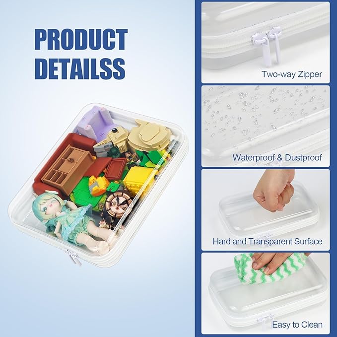QEEYON Clear Travel Toiletry Bag Clear Hard Shell Zipper Case 25x20x53cm Carry On Plastic Bags for Airport Security Double Zippered Cosmetic Bag for Make Up Tools Toiletries Building Blocks - Image 3