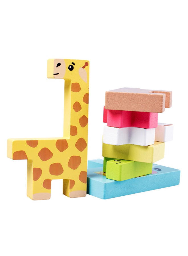 Children's Puzzle Tetris Intelligence Building Blocks Animal Three-dimensional Puzzle Wooden-Color:Large Russian Animal Building Blocks - Image 4