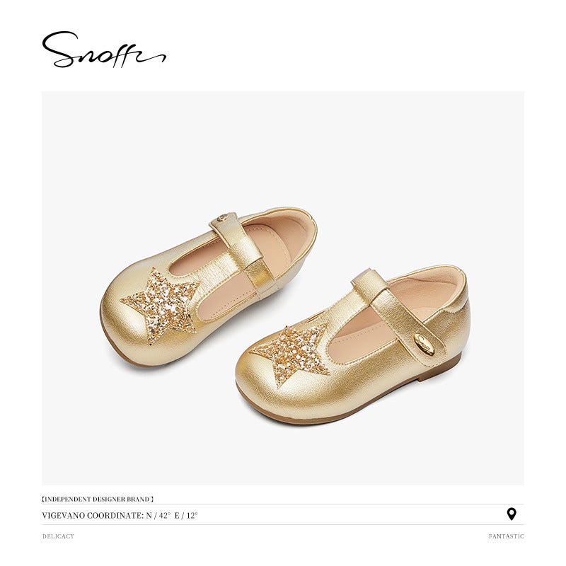 Snafi Girls' Leather Shoes 2024 Autumn New Silver Princess T-Shaped Soft Bottom Non-Slip Baby Shoes - Image 4