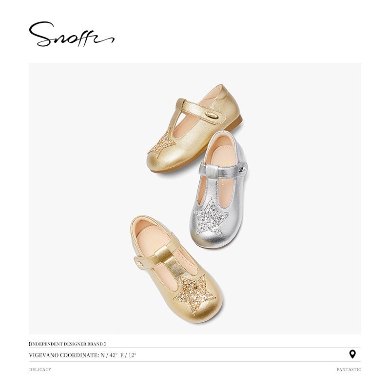 Snafi Girls' Leather Shoes 2024 Autumn New Silver Princess T-Shaped Soft Bottom Non-Slip Baby Shoes - Image 3